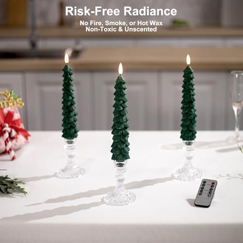 Stmarry Evergreen 4-Pack Flickering Flameless Christmas Tree Candles with Remote