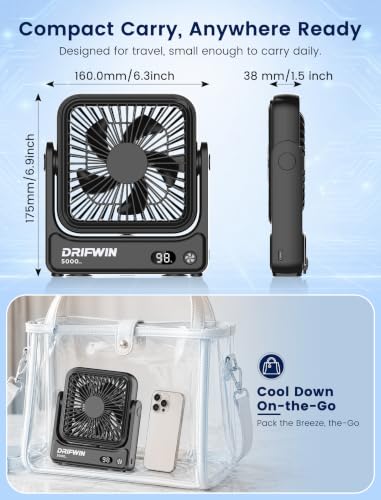 Magnetic Cruise Approved Travel Fan with 5000mAh Battery, 4-Speed Portable Fan for Cabin & Camping