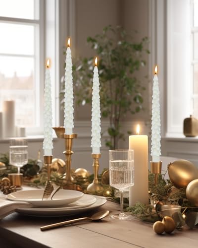 Ivory Tree Taper Candles 10in 4 Pack - Dripless Unscented Christmas Candles, LPUSA Tree-4taper-ivory