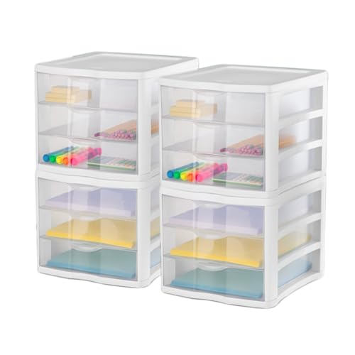 Sterilite Wide 3-Drawer Storage Unit for Bedroom and Dresser, 4-Pack