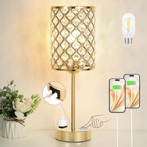 Hong-in Gold Crystal Nightstand Lamp with Touch Control - 1 Variation
