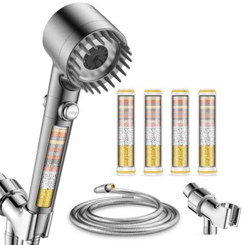 PWERAN Gray Handheld Shower Head with 4 Filters & High Pressure Spray