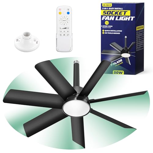 Orbecco 28-Inch Black Ceiling Fan with Light, 4000LM 6-Speed Reversible LED Fixture
