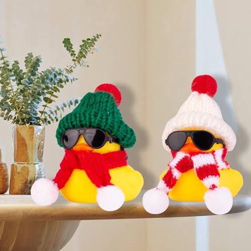 MuMyer Christmas Rubber Ducks Car Ornament G-white&red_white 2 Inches - Dashboard Decorations with Hat Sunglasses & Scarf