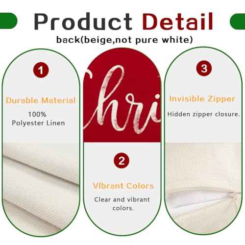 RABUSOFA Merry Christmas Pillow Covers 12x20 Inch,Red Xmas Decor Winter Holiday Outdoor Lumbar Cushion Case Decoration for Home Sofa (Red, 20" x 12" (Pack of 1))