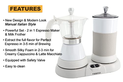 Electric Moka Pot with Milk Frother - 3-Cup Espresso Maker for Cappuccinos & Lattes