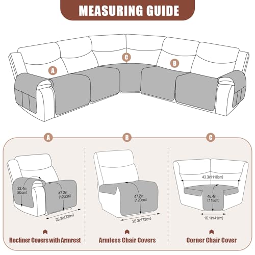 Chocolate Waterproof Recliner Sectional Couch Cover - 5 Seat Recliner Slipcover with Storage Pockets