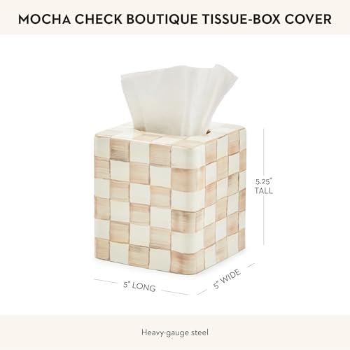 MACKENZIE-CHILDS Enamel Tissue Box Cover Mocha Check Brown & White Home Decor