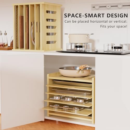 6 Tier Wooden Cabinet Tray Dividers - Adjustable Storage Organizer