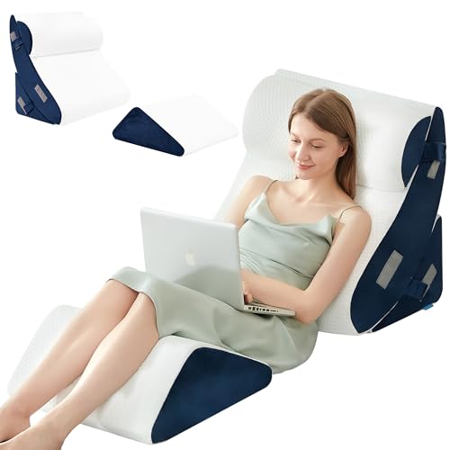 Navy 4-Piece Orthopedic Bed Wedge Pillow Set for Pain Relief & Recovery - Memory Foam Support