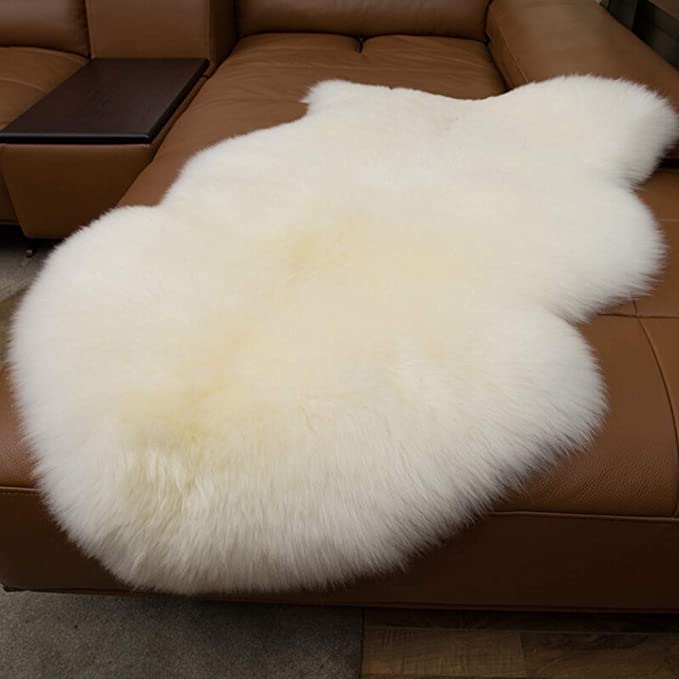 Large Sheepskin Rug - 2'6 x 3'7 Ivory White Thick Wool Area Rug, Australian Pelts