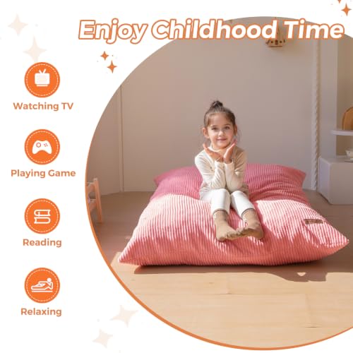 MAXYOYO 3-in-1 Kids Bean Bag Chair - Pink 50x35 Inches, Convertible Floor Sofa & Lounger
