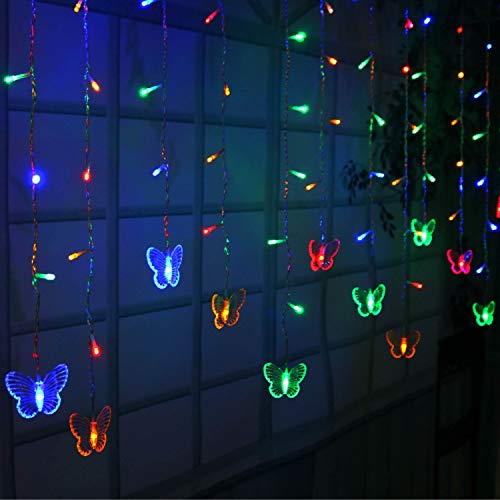 Decorman Butterfly Curtain Lights 13ft USB 96 LED with 16 Butterflies, 8 Modes, Remote Timer, Colorful