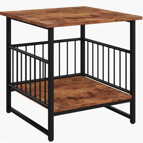 DHMAKER End Table, Industrial Side Table with 2-Tire Storage Shelf,