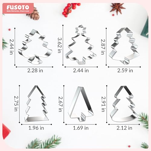 FUSOTO 6Pcs Christmas Tree Cookie Cutter Set - Christmas Tree Shaped Cookie Cutters