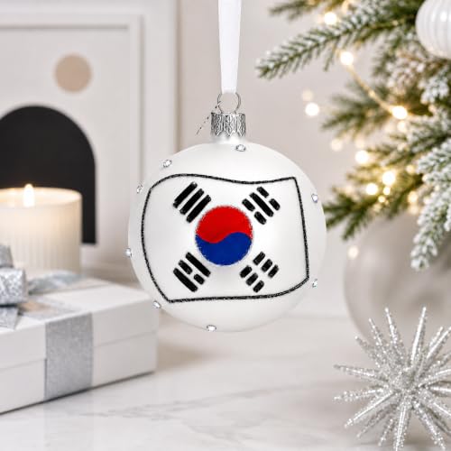 Flag of South Korea Glass Ball Christmas Ornament 3.25 Inches