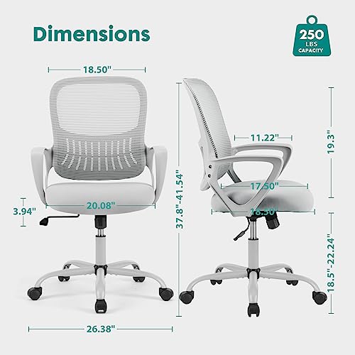 Grey Mesh Ergonomic Office Chair with Lumbar Support and Adjustable Height