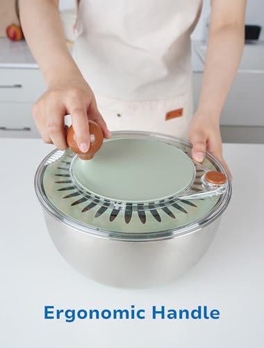 Lunememo Stainless Steel Salad Spinner, BPA Free, Quick Dry & Stop,