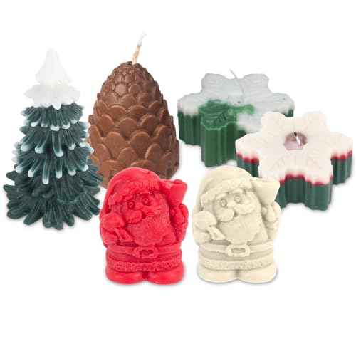 6 Pcs Large Christmas Candles Santa Claus Scented Candles White Tea Lights Candles Christmas Tree Pine Cone Snowflake Candles Gifts for Christmas Party Decor Home Table Holiday New Year Decorations