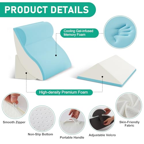 4PCS Wedge Pillow Set for After Surgery, White/Grey