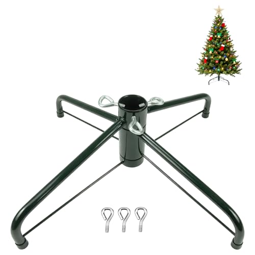 Heavy Duty Folding Christmas Tree Stand for 3-6ft Artificial Trees - Iron Base with 3 Screws, Fits 0.5-1.25 inch Poles, Green