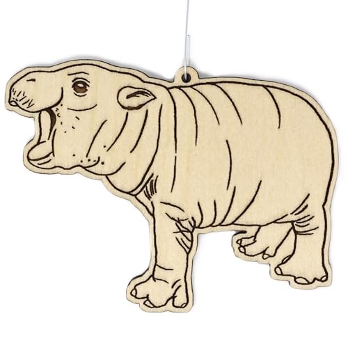 Wood Christmas Ornament - Pygmy Hippo Holiday Decor - Handmade in USA