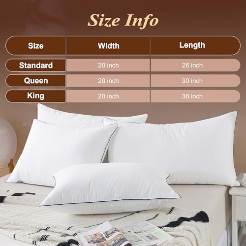 Queen Pack of 2 Goose Feather Down Pillows - Ultra Comfort Sleep Bedding
