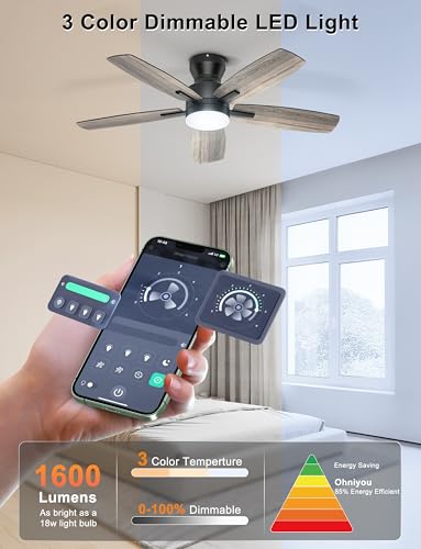 42-Inch Low Profile Ceiling Fan with Lights and Remote APP Control - Black