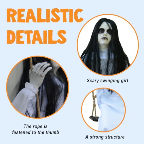 Halloween Hanging Swinging Girl Prop - Creepy White Outdoor & Indoor Decoration
