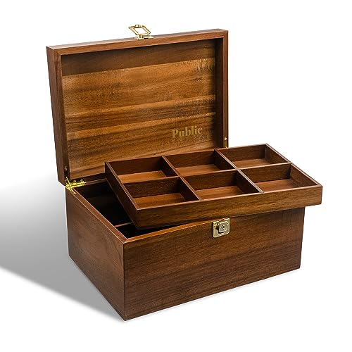 Public House Locking Wooden Keepsake Box 12 x 8.5 Inch Walnut - Customizable Wedding Memory Storage