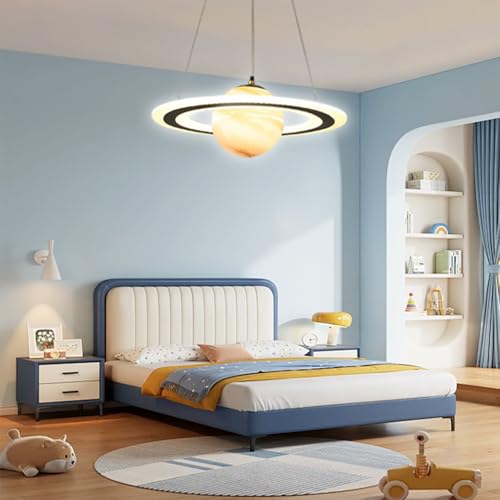 Orange Kid's Planet Glass Pendant Light - Creative Dimmable LED Chandelier for Children's Room