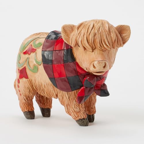Enesco Jim Shore Highland Glen Calf Figurine with Plaid Scarf 4.5 In
