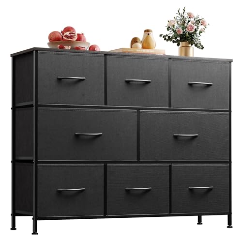 Large Charcoal Black 8-Drawer Wide Dresser for Bedroom Storage - Modern Design Variation of Charcoal Black / Large 8 Drawers
