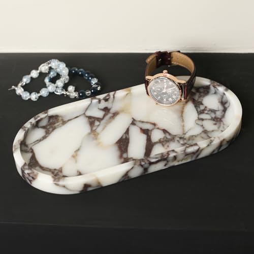 FutureStone 10x5x0.7 Inch Natural Marble Oval Tray - Calacatta Viola Design