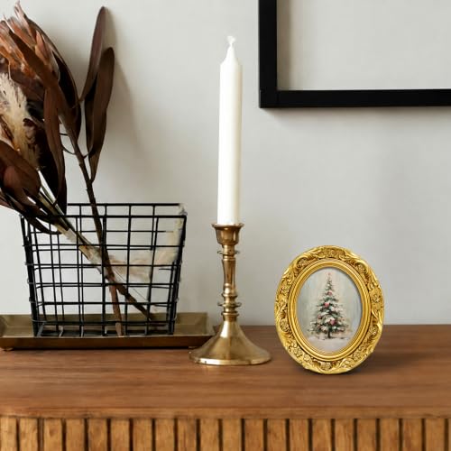 Vintage Gold Oval Christmas Tree Picture Frame - Winter Tree Variation