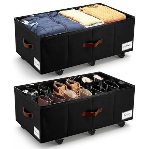 VatFott Black 2-Pack Under Bed Storage with Wheels, 11-inch Dorm Organizer