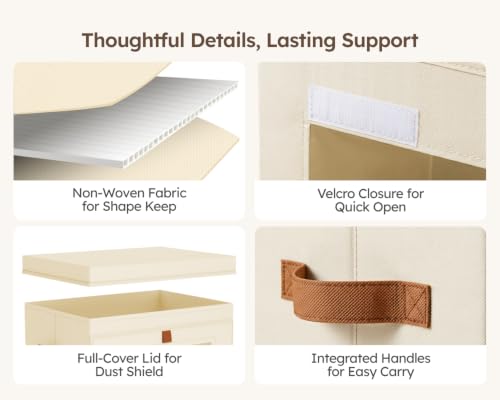 Beige XL 4-Pack Closet Storage Bins with Front Lids - Stackable Organizers