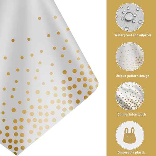 3 Pack 2in1 Disposable Plastic Tablecloths 54" x 108" White and Gold Dot Party Table Cloth Rectangle Table Cover for Wedding Birthday Baby Shower Anniversary Christmas New Year Party Decorations