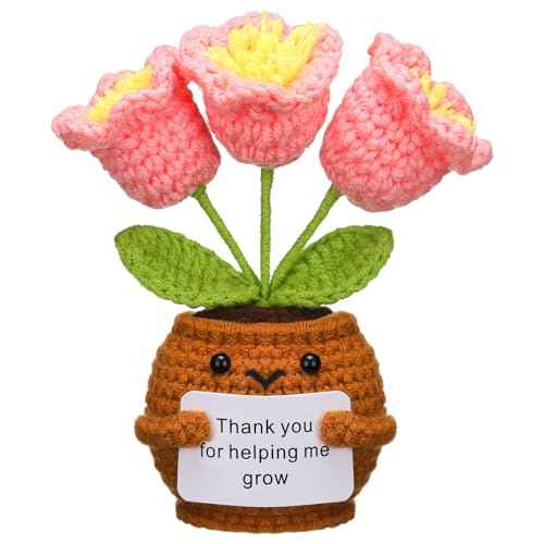 Christmas Teacher Appreciation Gifts Thank You for Helping Me Grow Positive Handmade Crochet Flower Doll with Appreciation Card for Xmas Teacher Birthday Office(Bell Orchid)