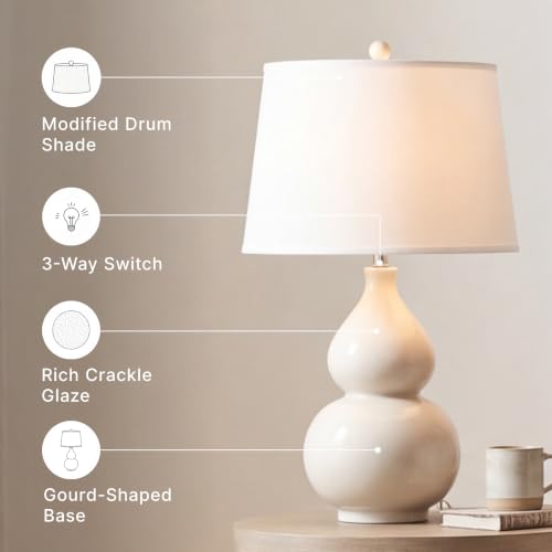 Contemporary Cream Ceramic Table Lamp - 30" Tall with Double Gourd Base