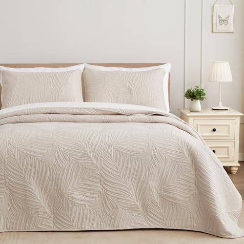 Exclusivo Mezcla Beige Cream Queen Quilt Bedding Set 90x96 inch Lightweight
