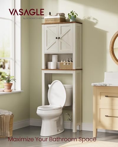VASAGLE Rustic White Over-the-Toilet Storage Cabinet with Adjustable Shelves, 23.6''W
