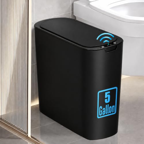 TIPGO 5 Gallon Black Touchless Bathroom Trash Can with Lid – Automatic Waste Bin