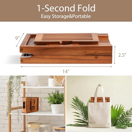 Realgulf Adjustable Teak Bathtub Tray - Natural Wood Bath Organizer Caddy
