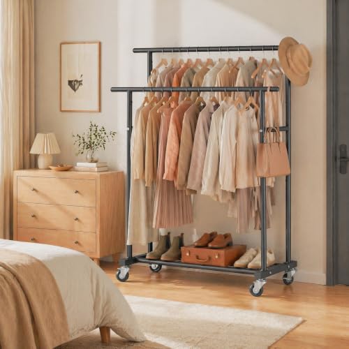 Calmootey Rolling Garment Rack, Sturdy Clothes Organizer for Bedroom