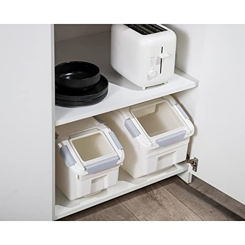 15L/30lb Rice Storage Container Set with Measuring Cup - BPA Free, White, 2 Pack