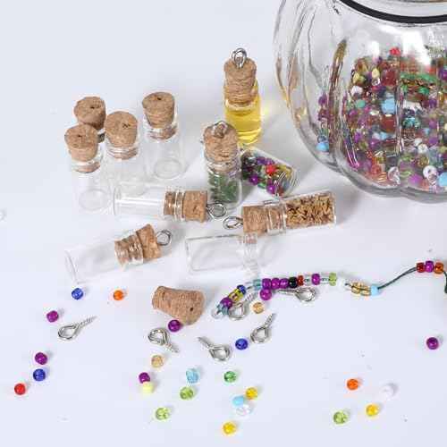 Thinp 16 Pcs Mini Glass Bottles with Cork, 1ml Capacity, Round Shape, Fantasy Theme, Lightweight, Reusable, Perfect for DIY Crafts, Christmas Tree Decoration