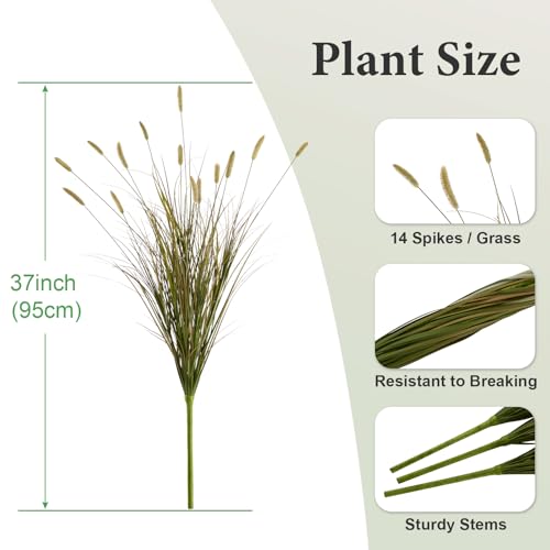 37-Inch Artificial Reed Grass with 14 Heads - Yellow-14, Lush Faux Tall Greenery, Garden & Home Decor