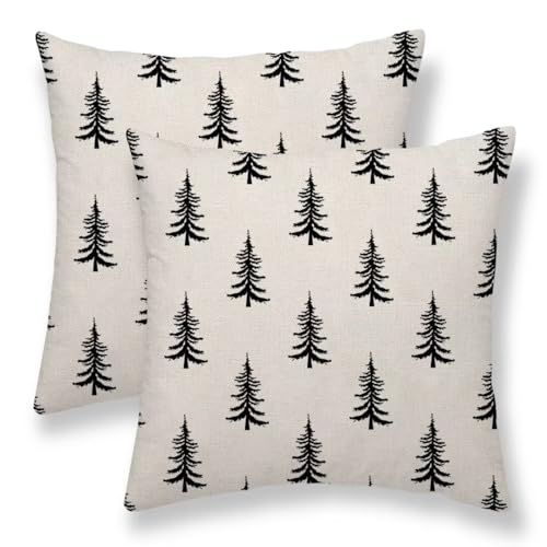 Sunshineyan Black Christmas Pillow Covers 22 x 22 Inch Set of 2 - Durable Linen Throw Cushion Cases
