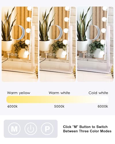 White Lighted Makeup Mirror with 9 LED Bulbs, 14.1" x 11.8" Vanity Mirror with Lights